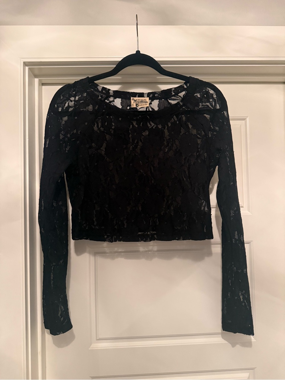 Show Me Your MuMu Black Sheer Lace Long-Sleeve Crop Top